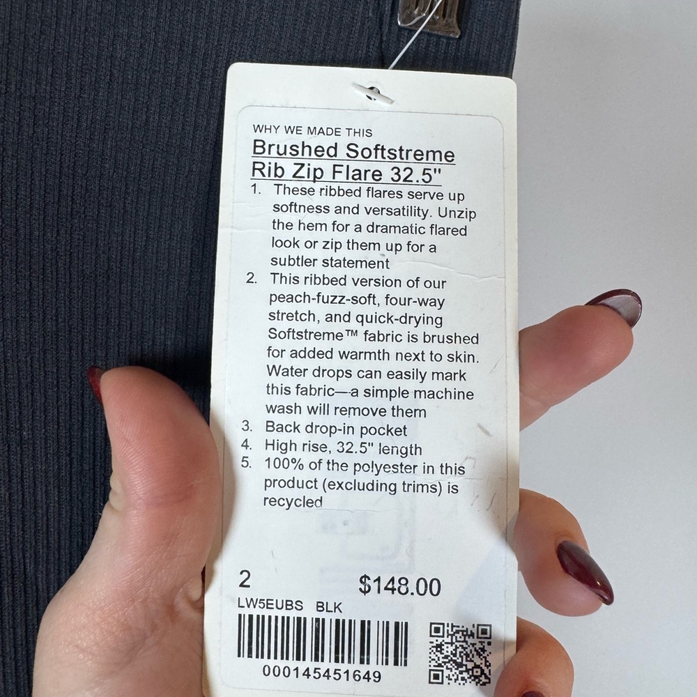 Lululemon Brushed Softstreme Ribbed Zip Flared Pant Legging 32.5" Women’s 2 Blk - Picture 10 of 12